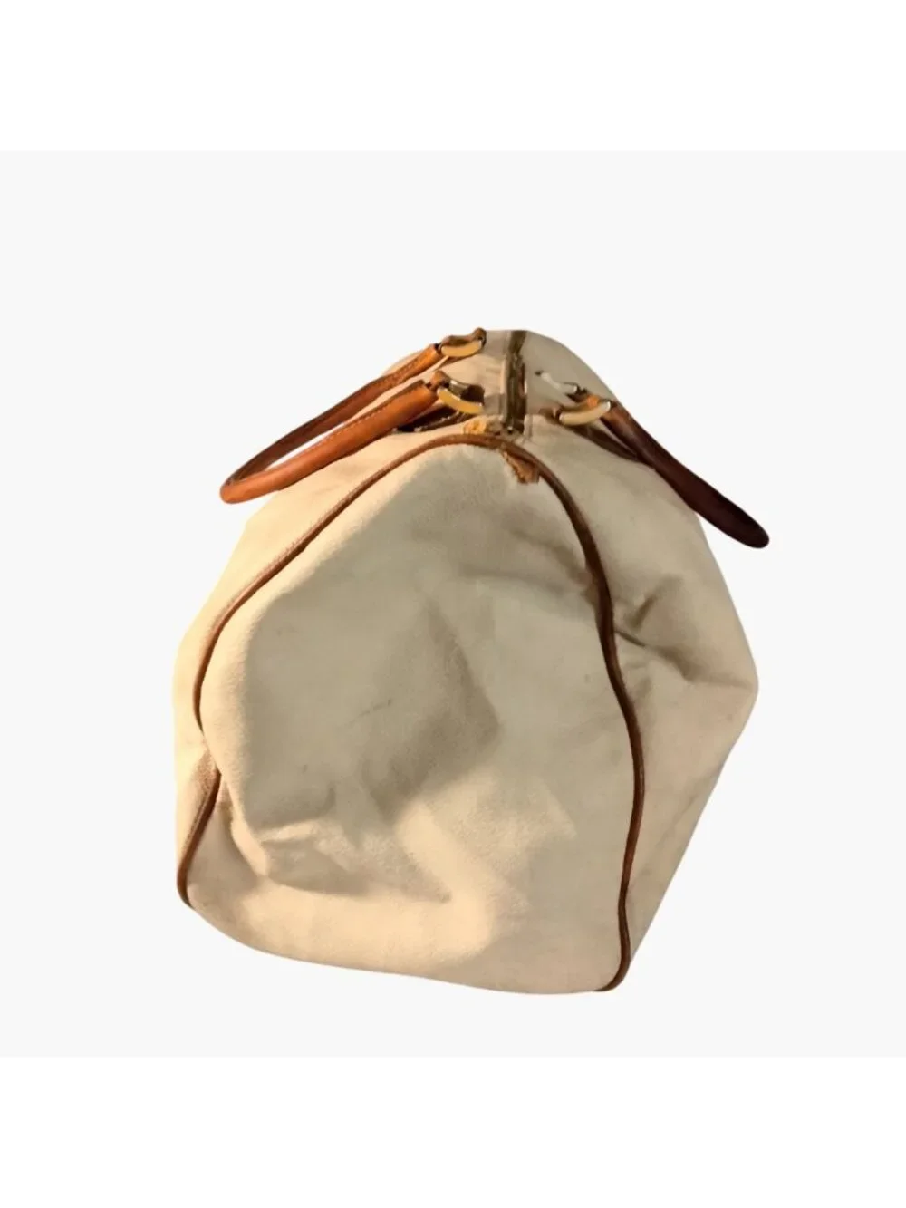 Fedra Milano Beige Leather Tote Bag Brown Handles Italy 1970s Vintage Shabby Dis - Picture 3 of 16